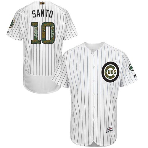 Cubs #10 Ron Santo White(Blue Strip) Flexbase Authentic Collection Memorial Day Stitched MLB Jersey - Click Image to Close